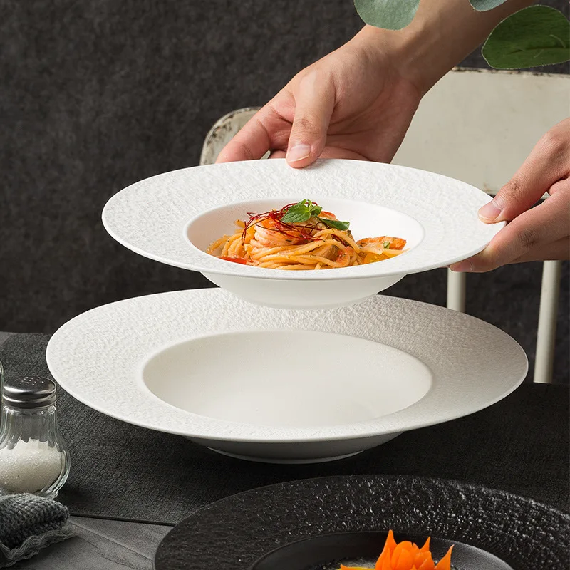Luxury Classic Design White Ceramic Small Salad Breakfast Plates Sustainable Restaurant Use Lotus Stoneware Clay Dinnerware Set