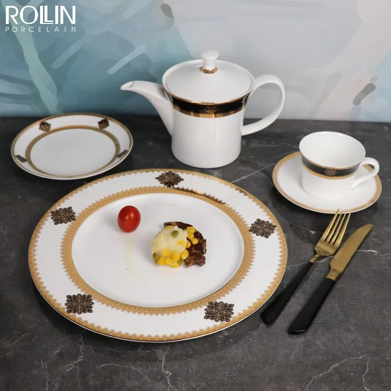 Роскошный обеденный сервиз из костяного фарфора, набор столовой посуды из костяного фарфора, керамический фарфор