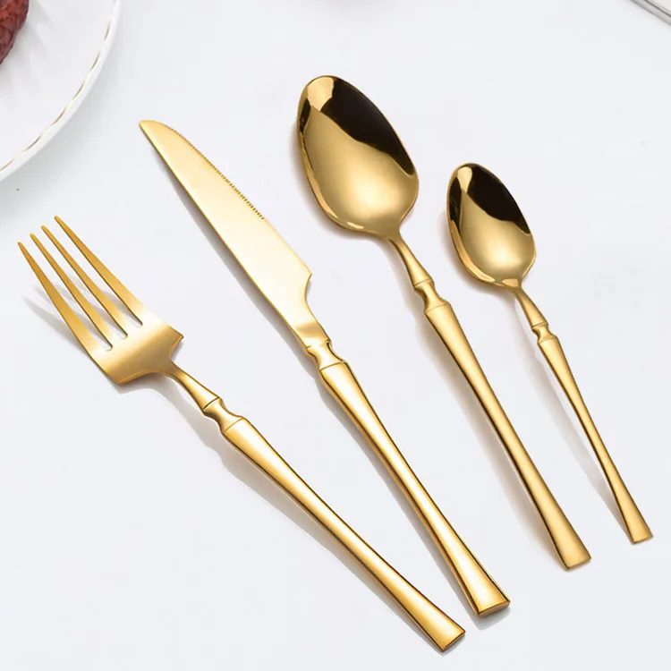 Luxury 4-Piece Set Sustainable Stainless Steel Tableware for Parties for Hotels Western Steak European Main Meal Gold Forks