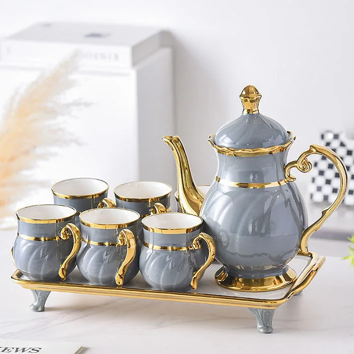 High Quality European Luxury Bone Porcelain Afternoon Tea Set Exquisite Gold Edge Ceramic Coffee Cup