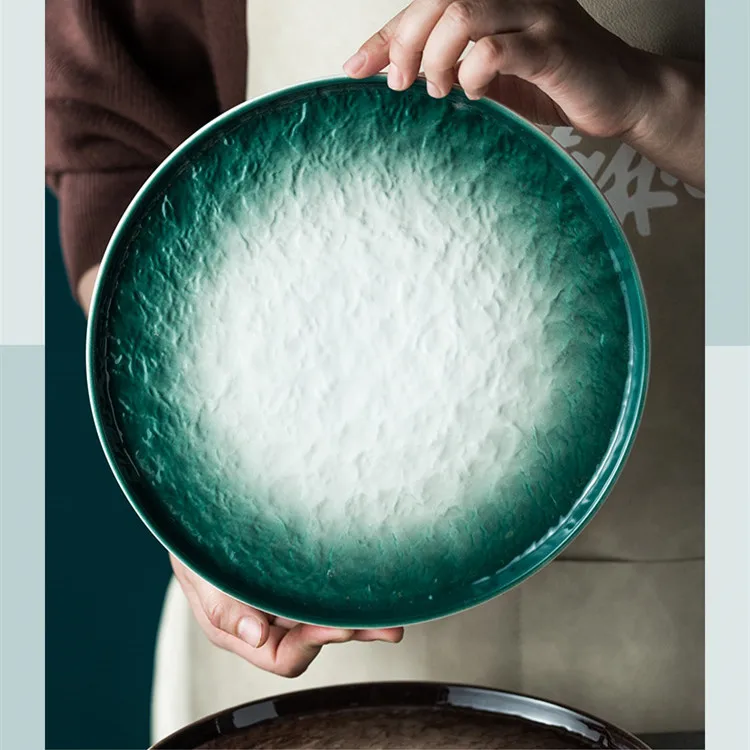 Nordic Gradient Marble Dinner Dishes Stone Pattern Round Customized Ceramic Plate Dessert Steak Pizza Plates