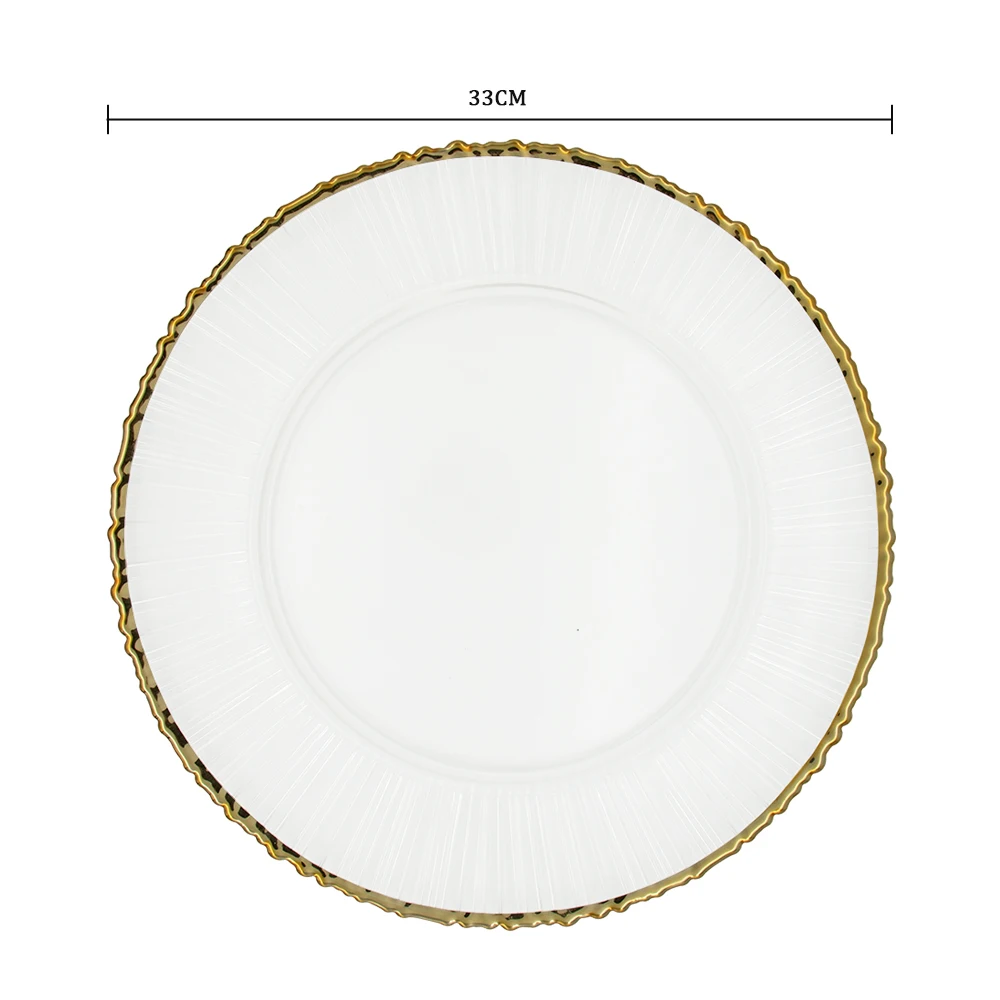 Оптовая продажа, свадебная вечеринка, изысканная круглая посуда, стеклянные обеденные тарелки, прозрачные тарелки с зарядным устройством из бисера, стекло