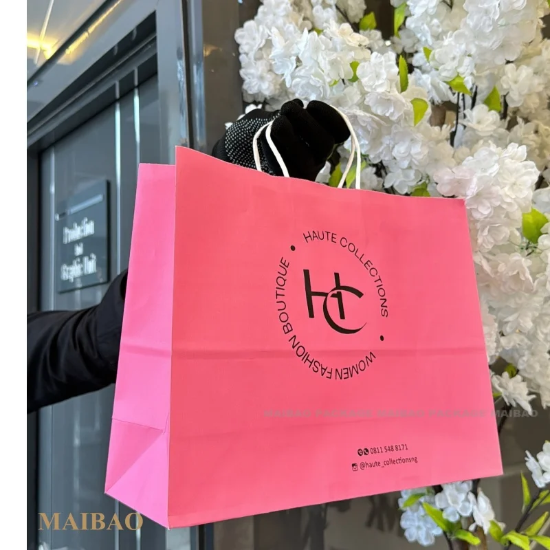 Маленькая коричневая, черная, белая, индивидуальная печать, бутик, подарочная упаковка, упаковка для ювелирных изделий, сумка для покупок из крафт-бумаги с ручками