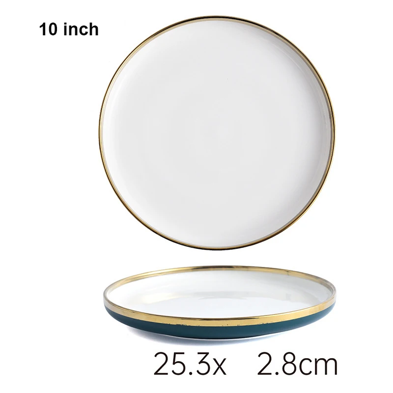 European White Green Gold Ceramic Tableware Light Luxury  Table Ware Dinner Set Crockery Ceramic Dinnerware Sets