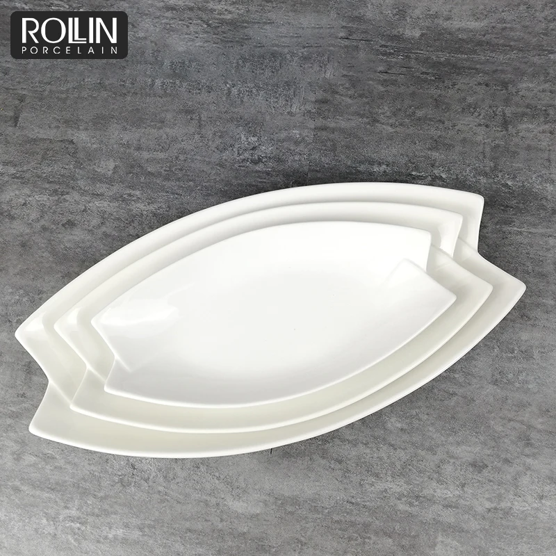 Китайская фабрика, отель, белая керамическая прямоугольная глубокая тарелка в форме листа, 11 дюймов, керамическая большая тарелка, фарфоровые наборы посуды для макаронных изделий