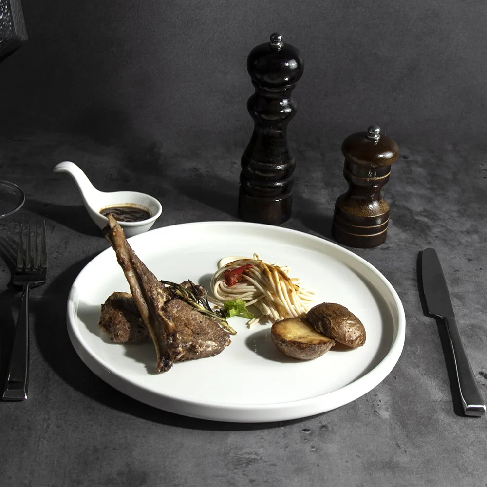 10-дюймовая круглая устойчивая к ножам керамическая тарелка по индивидуальному заказу, белые тарелки для шведского стола, десертов, кейтеринга, керамическая тарелка для ресторана