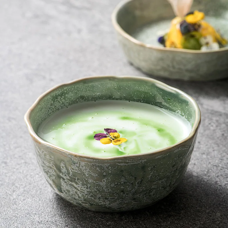 Зеленая фарфоровая тарелка, набор столовой посуды, кухонная посуда для ресторанов, фарфоровая посуда, скандинавская крапинка, реактивная для столовой