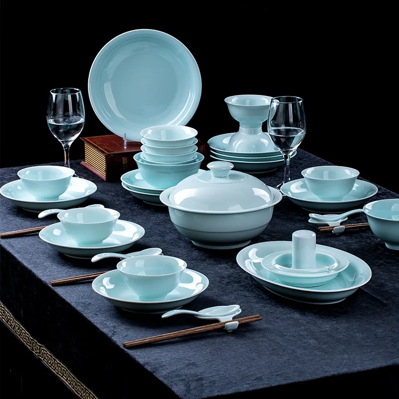Luxury Ceramic Tableware Under Glazed Celadon Porcelain Dinner Set Green Dinnerware