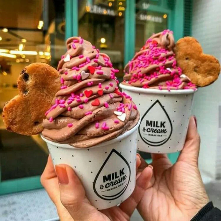 1000 мл 32 унции, одноразовая упаковка для смузи из Таиланда, одноразовая упаковка на вынос, бумажные стаканчики с итальянским мороженым, вафельным рожком, картофелем фри и принтом на заказ