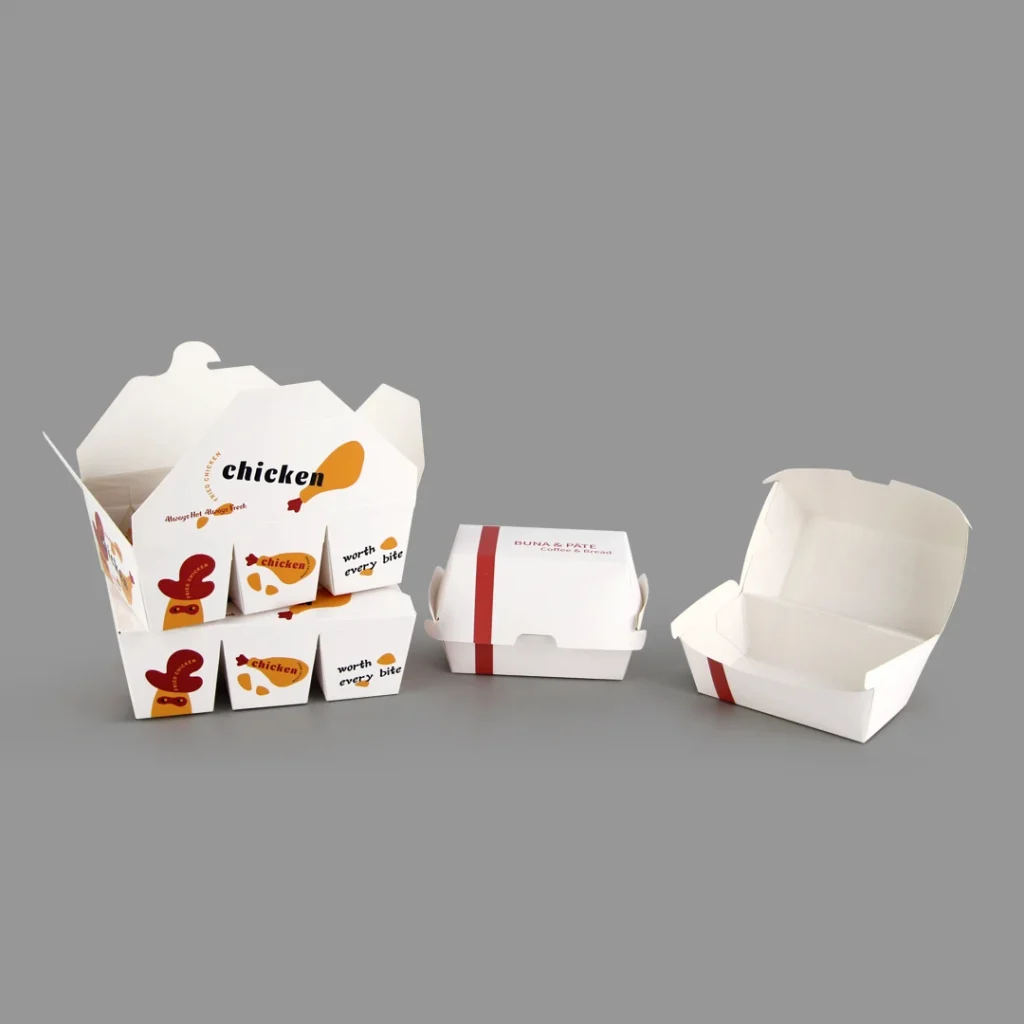 Производитель напечатанной на заказ коробки для гамбургеров с картофелем фри на вынос, коробка для еды сэндвича с гамбургером, одноразовая упаковка для еды на вынос, коробка для обеда