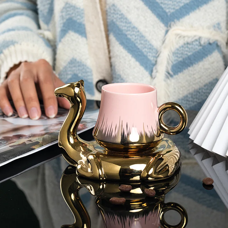 Wholesale Creative Ceramic Coffee Milk Cup Luxury Ceramic Coffee Mug Gift Box Set Turkish Gold Edge Cup With Saucer