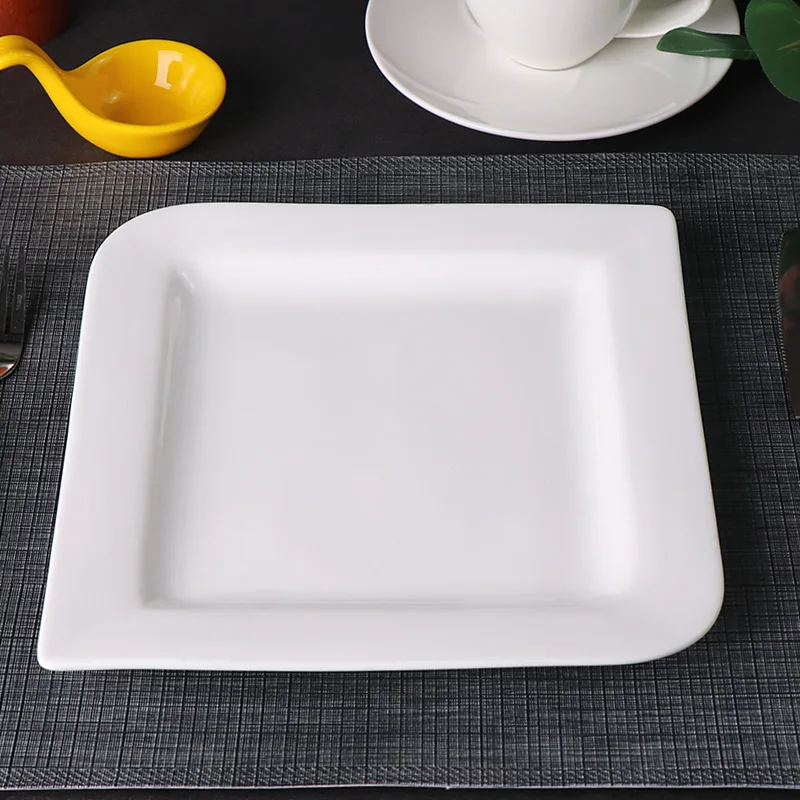 Оптовая продажа, горячая распродажа, изысканные белые квадратные фарфоровые тарелки, белые фарфоровые тарелки квадратной формы