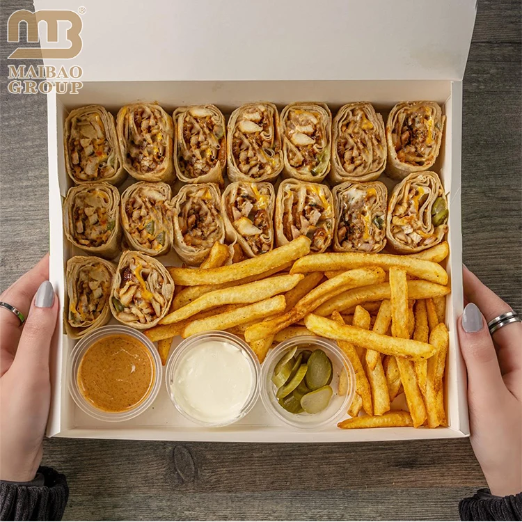 Оптовая продажа, изготовленная на заказ коробка для гамбургеров, арабская коробка для еды на вынос, кейтеринг, одноразовая бумажная коробка для бургеров, картофель фри, буррито, упаковка для еды