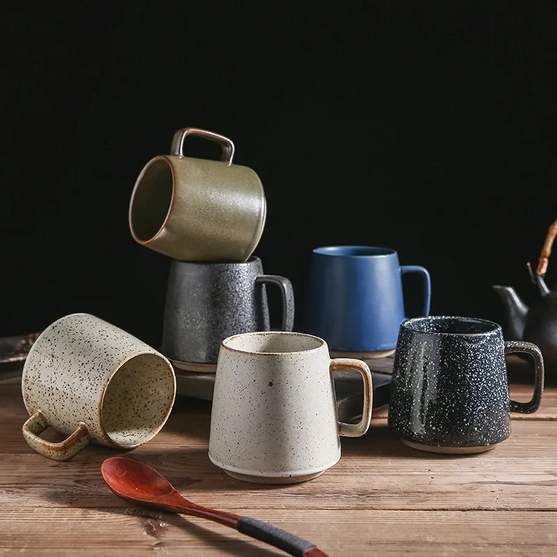 Японский стиль «день и ночь», винтажная керамическая посуда, набор кружек для кафе, латте, капучино, объемная матовая черная кофейная кружка