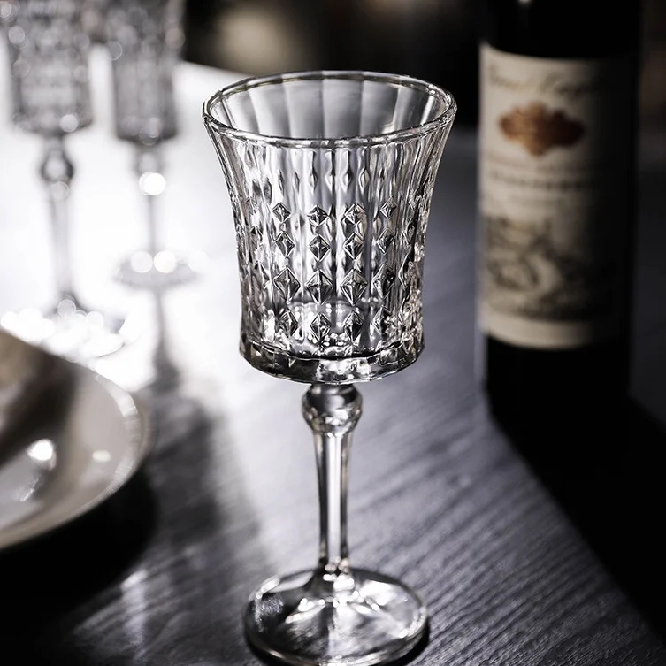 Бокал для красного вина, винтажный бокал, оптовая продажа, роскошный французский рельефный вырез, ретро, европейский, элегантный, с бриллиантами, для банкета, ребристый кристалл