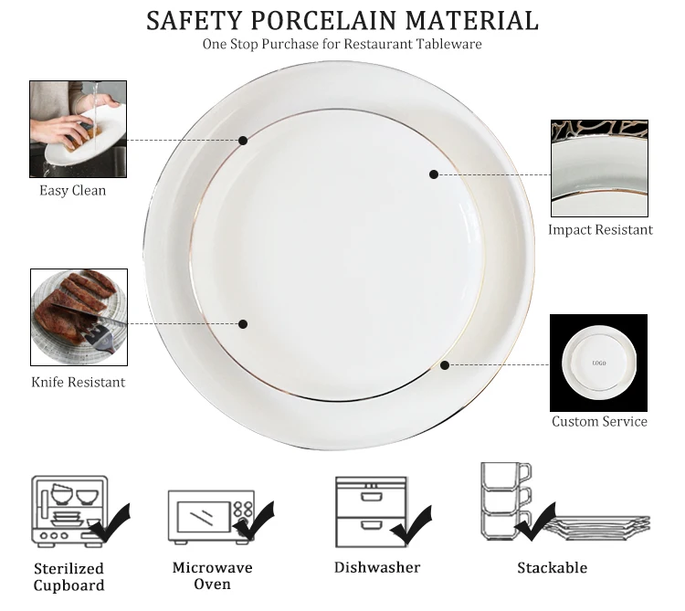 Набор керамических тарелок для современных ресторанов, фарфоровая глазурованная тарелка для еды, столовая посуда с золотой оправой, тарелка для красоты