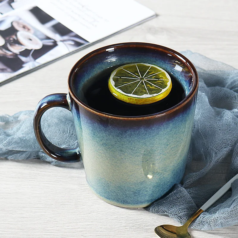 Оптовая продажа, 12 унций, керамическая кружка с синим градиентом, ручка, милая роскошь, домашний офис, вечеринка, вода, чай, кофе, молоко, аксессуары для питья, подарки
