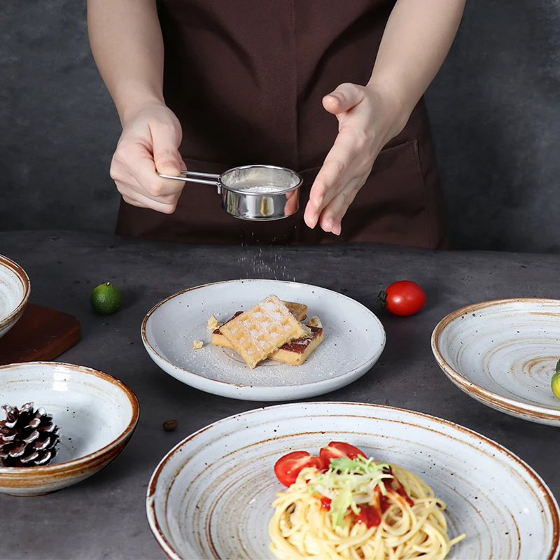 Керамика ручной работы, набор обеденных тарелок, скандинавские наборы столовой посуды из керамогранита, японские винтажные стили, наборы тарелок, столовая посуда