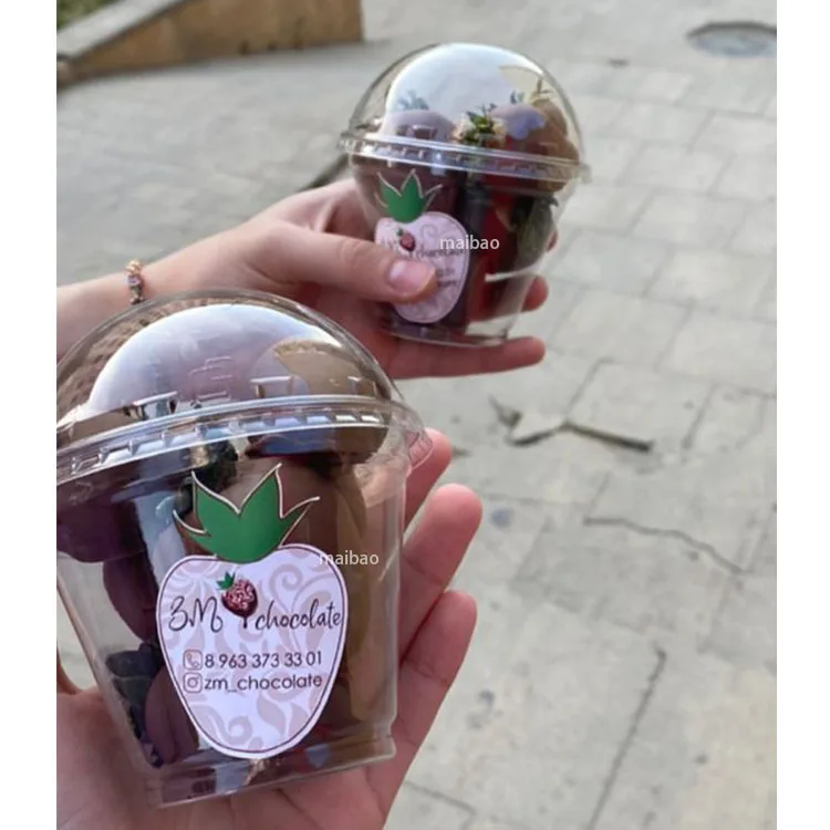Одноразовые чашки для упаковки мороженого, йогурта, прозрачные чашки для десертного парфе из ПЭТ, пластиковые чашки с логотипом для шоколада и клубники, пластиковые чашки