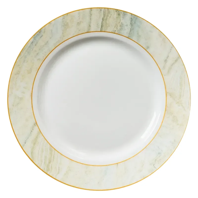 Luxury Marble European Style Ceramic Tableware Set Lightweight Dinnerware With Golden Edge Suit for Household Use