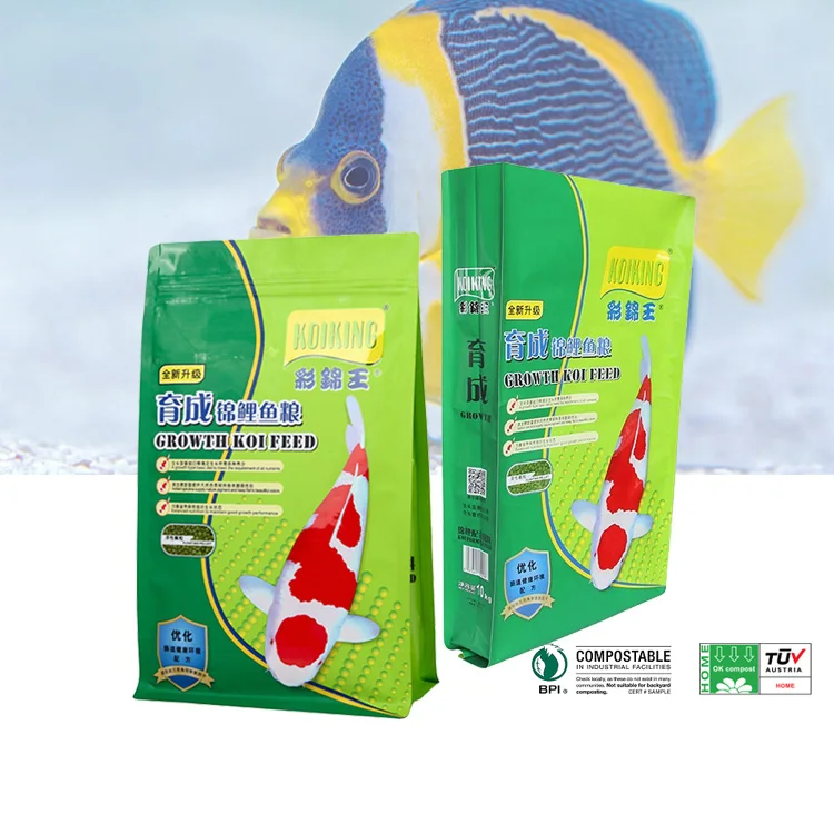 Индивидуальный дизайн, 10 кг, 15 кг, 20 кг, экологически чистый Pla Pbat, биоразлагаемый компостируемый пластик, упаковка для корма для домашних животных, мешок для корма для рыб и золотых рыбок кои