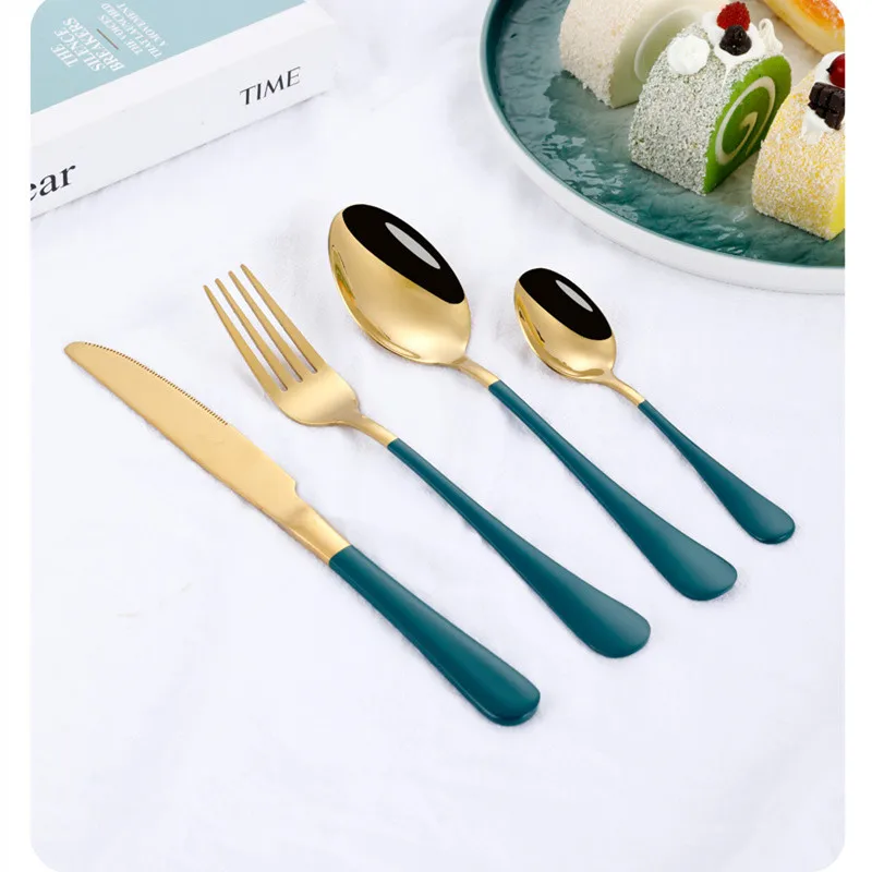 Luxury 24pcs Golden Stainless Steel Cutlery Set Modern Design Sustainable Wedding Flatware and Tableware