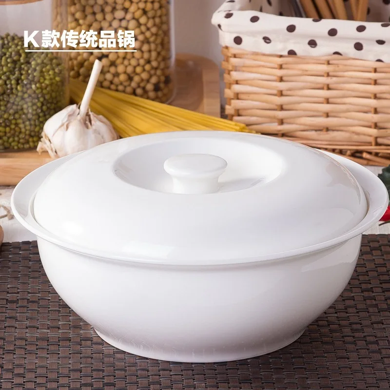 Large Pure White Bone China Soup Pot With Lid Personalized Household Double-Eared Bowl Palace Basin Soup Bowl