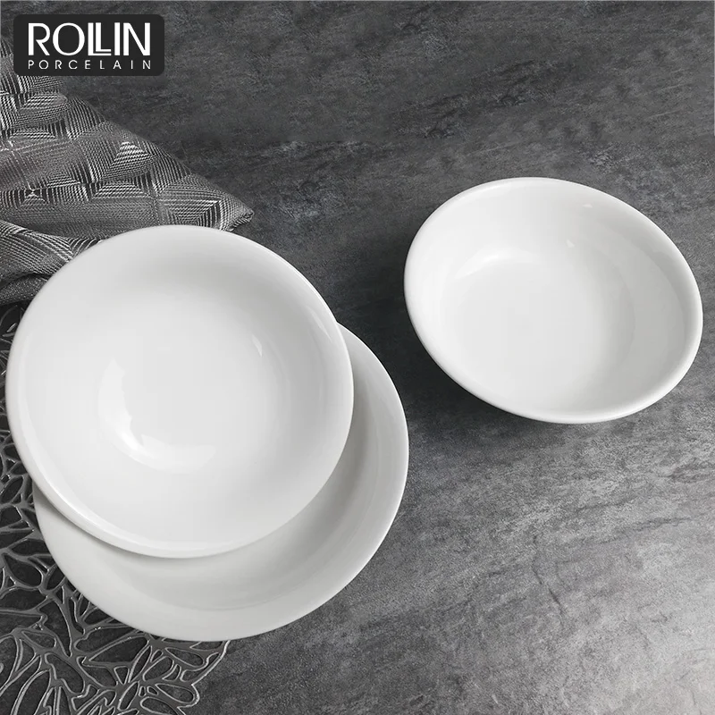 Прямые продажи с фабрики большого количества посуды Белая глубокая тарелка Большая круглая чаша Фарфоровая керамическая чаша, используемая в отеле