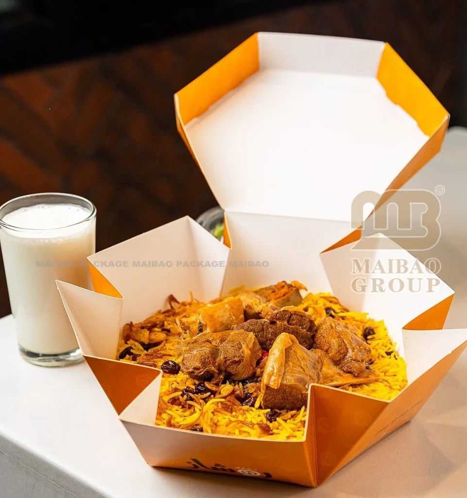 Изготовленная на заказ упаковка для пищевых продуктов, крафтовая коробка на вынос, халяльный сухур, курица-гриль Бухари Бухари Манди, коробка для риса, складной контейнер-поднос