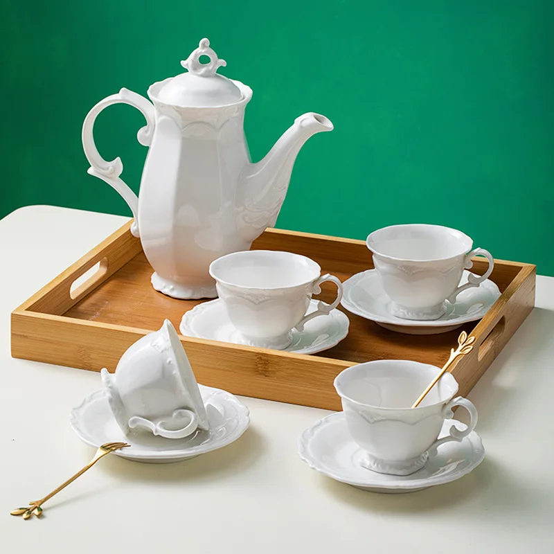15 Pcs White Ceramic Coffee Cup Set Milk Pot Sugar Canister European Style Household Tea Cup British Afternoon Tea Set