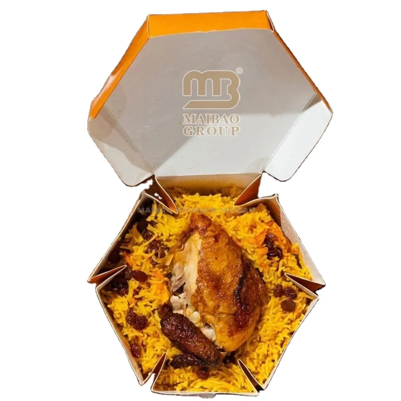Упаковка для фаст-фуда Курица-гриль с рисом Бухари Коробка для пиццы из гофрированного картона Упаковка для фаст-фуда для риса