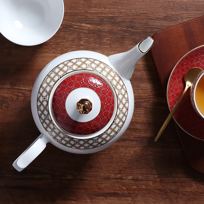 Товары для отелей, оптовая продажа, роскошный набор кофейных чайников, посуда, кофейный сервиз, кофейный чайник из костяного фарфора, чайник с золотой оправой, дизайн чайника