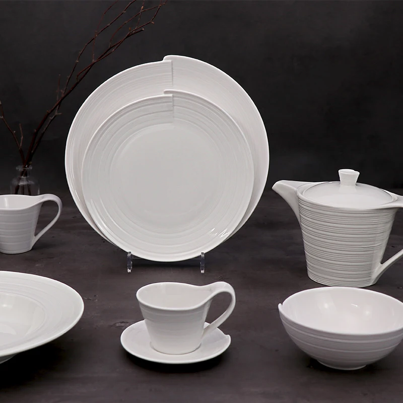 Поставщик из Гуанчжоу, изысканная тарелка, посуда для ресторана, набор керамических обеденных тарелок, белый набор посуды для свадебного кейтеринга, отеля