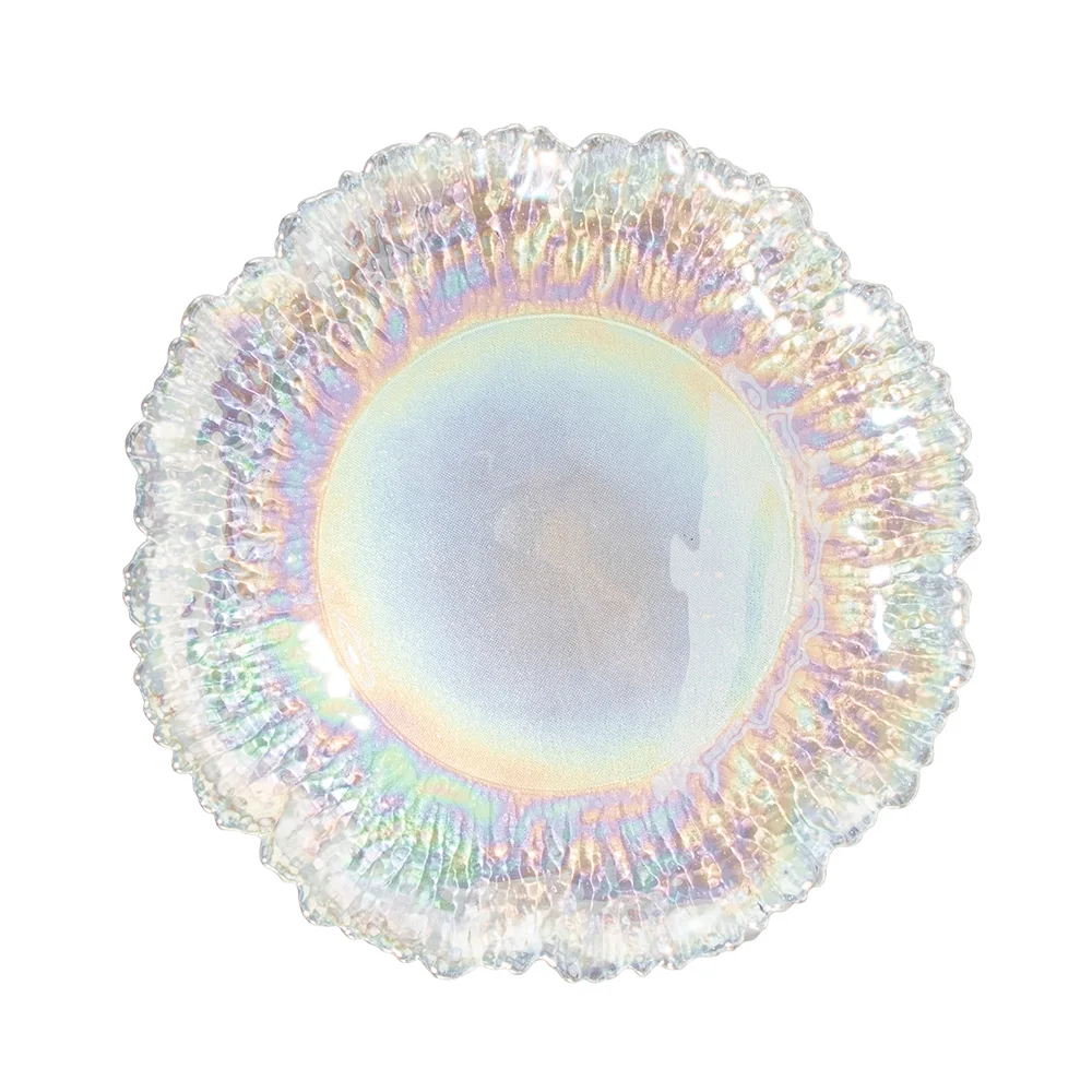 Красочное прозрачное свадебное зарядное устройство, элегантное необычное переливающееся украшение для ресторана, зарядное устройство для аренды на мероприятиях