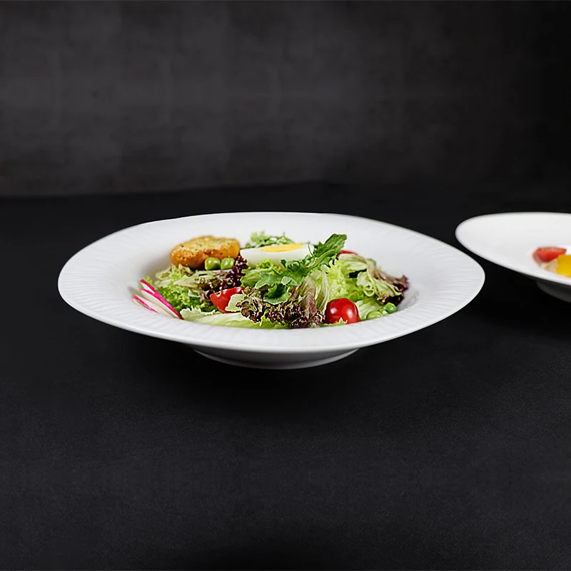 Винтажная фарфоровая салатница, нерегулярная белая керамическая тарелка для салата, миска для рамэна, сервировочная посуда для ресторана