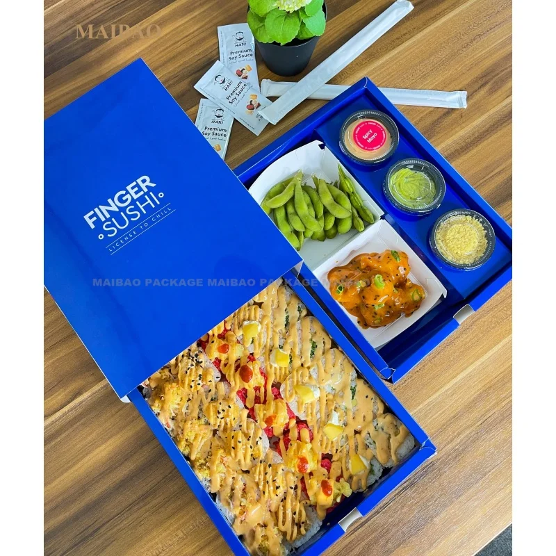 Роскошная картонная бумага с принтом на заказ, одноразовая доставка обеда, фаст-фуд на вынос, упаковка для японских суши, коробка для бенто