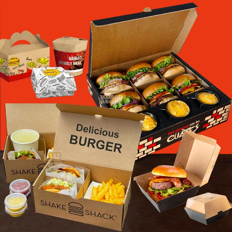 Индивидуальная раскладушка, одноразовая коробка для упаковки еды для гамбургеров, крафт-бумага, коробка для фаст-фуда, гамбургеров, жареной курицы, коробка для хот-догов