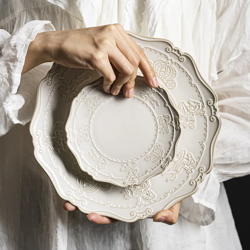 Роскошные кружевные керамические свадебные тарелки неправильной формы, одноразовые экологически чистые наборы посуды для супа, домашнего использования, заполненные рестораны