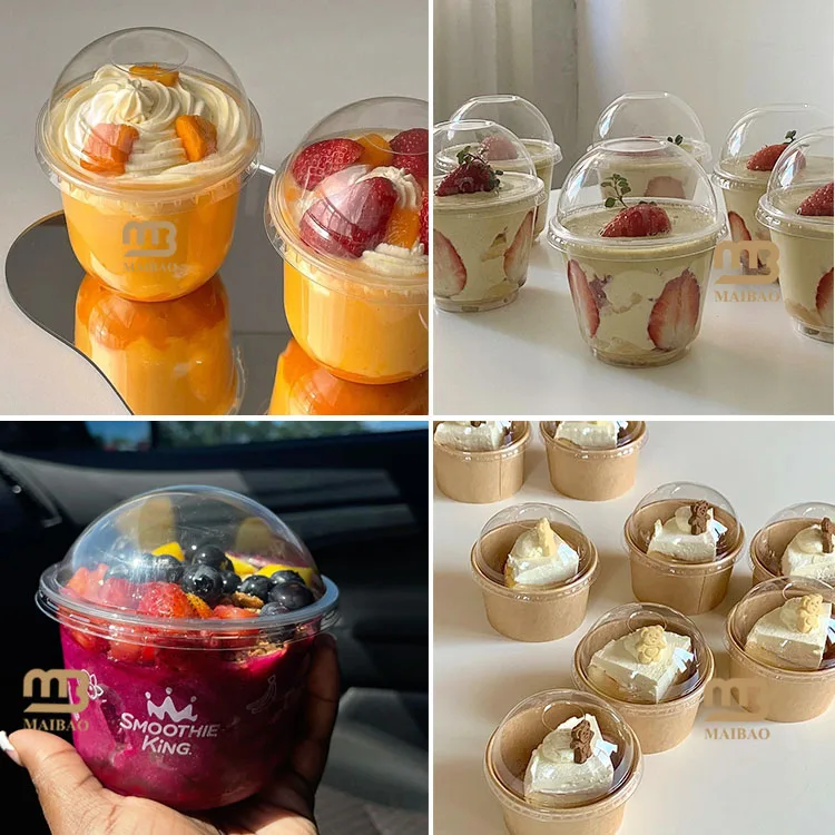 Изготовленный на заказ пластиковый стаканчик для мороженого, фруктового йогурта, смузи, мини-одноразовые стаканчики для десерта с крышкой, ПЭТ U-образная прозрачная пластиковая чашка для парфе