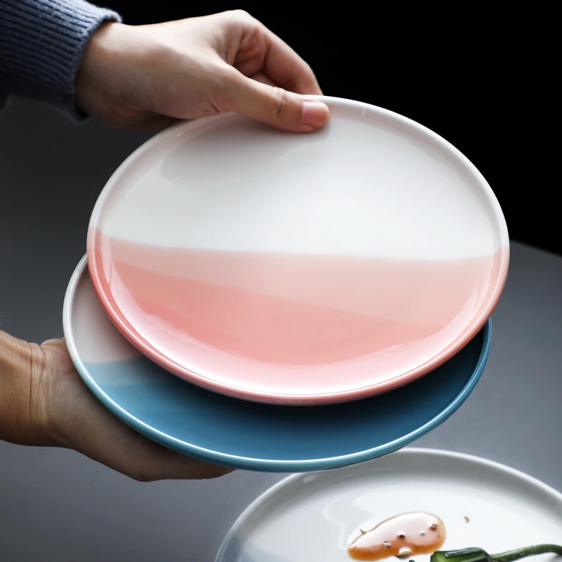 Nordic Creative Red Western Ceramic Dinnerware Set Bulk Eco-Friendly Steak Salad Dessert Pasta Plate