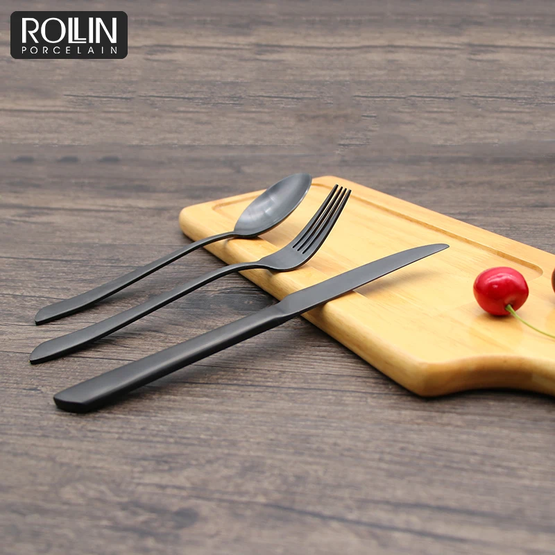 Набор столовых приборов из нержавеющей стали для отелей и ресторанов 304, матовые черные ножи и вилки