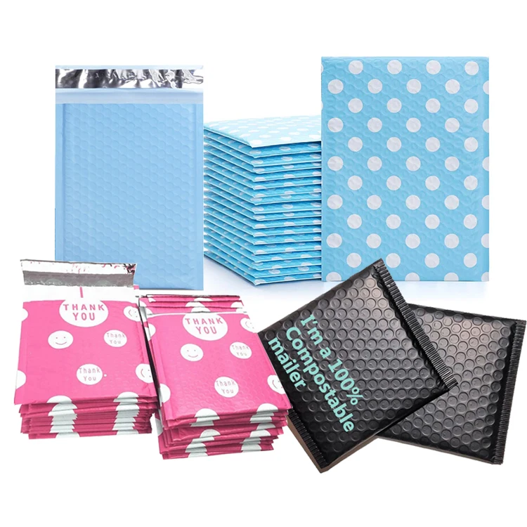 Биоразлагаемая упаковка, маленькая пузырьковая почтовая машина, доставка конвертов, сумка с принтом на заказ, розовые, синие, экологически чистые пузырьковые почтовые конверты 8,5×12