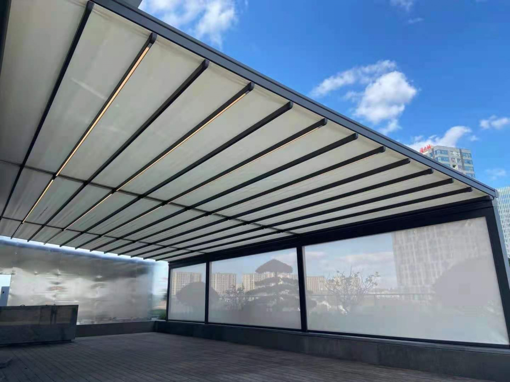 Складной и телескопический навес от солнца с электроприводом, навес от солнца для наружного двора