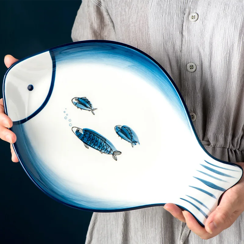 High Quality Creative Fish Shaped Plate Ceramic Serving Platter Fish Dish for Restaurant Home
