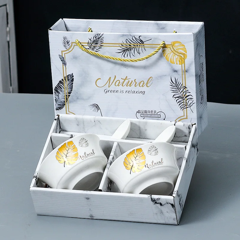 Household Bowl White Porcelain Bowl Gift Box Gift-Giving Ceramic Dinnerware Set