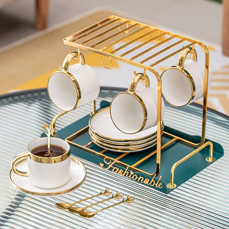 4 Pcs Set European Style Mugs Fashion Coffee Cup Gift Box Saucer Set Ceramic Cup Sets for Coffee and Tea