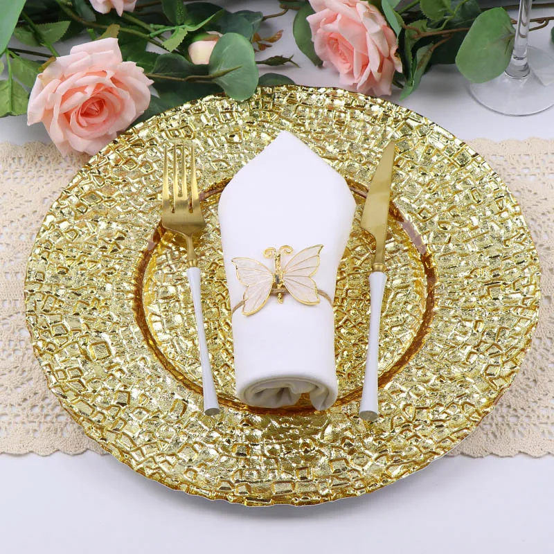 Оптовая торговля посудой стеклянные золотые и серебряные обеденные тарелки дешевое декоративное зарядное устройство для свадьбы