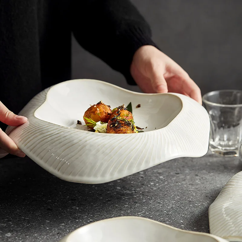 Hot Selling Creative Irregular Bevel Porcelain White Dinner Plates Tableware Dessert Salad Dishes Plates