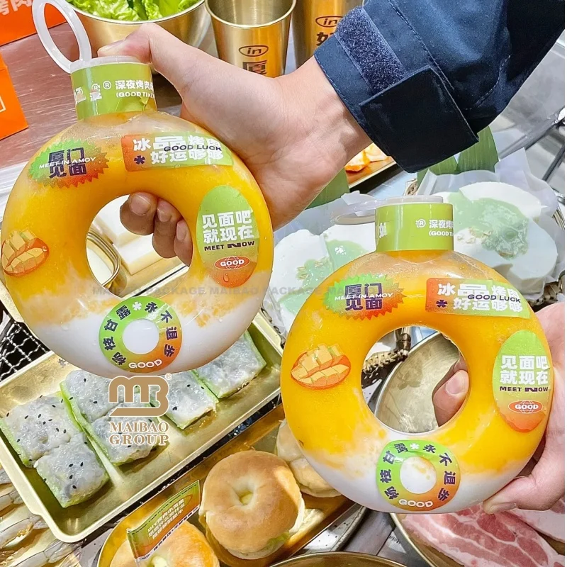 Портативная бутылка для безалкогольных напитков в форме пончика, 500 мл, 16 унций, пластиковые пустые бутылки для газированных напитков с ремешками