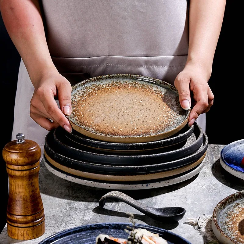 Японская керамическая посуда, креативная плоская тарелка для пиццы, пасты, скандинавская домашняя посуда для ресторана, оптовая продажа, наборы тарелок, роскошная посуда